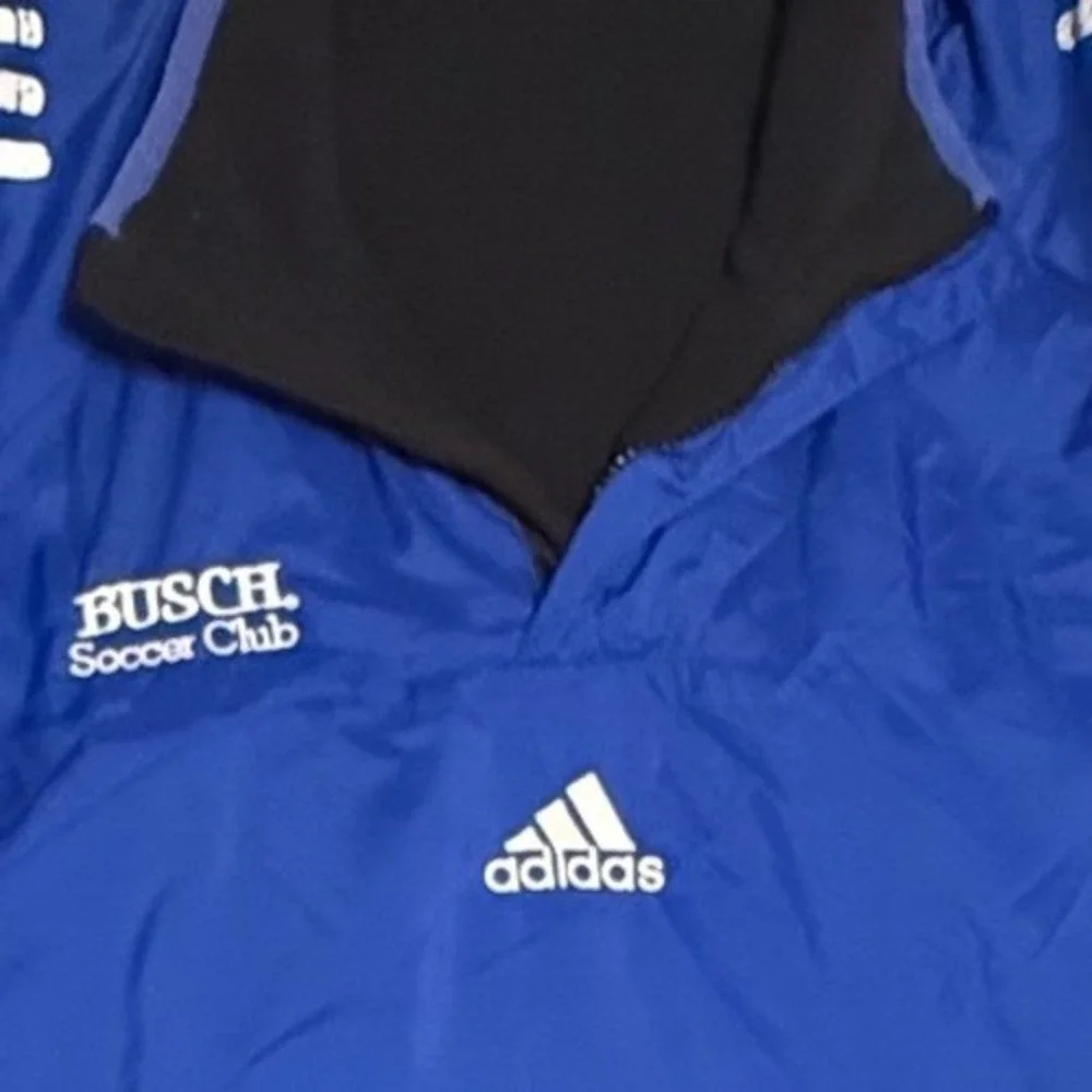 Adidas Busch Soccer‎ Club Reversible Jacket Mens Blue Windbreaker Black Fleece L